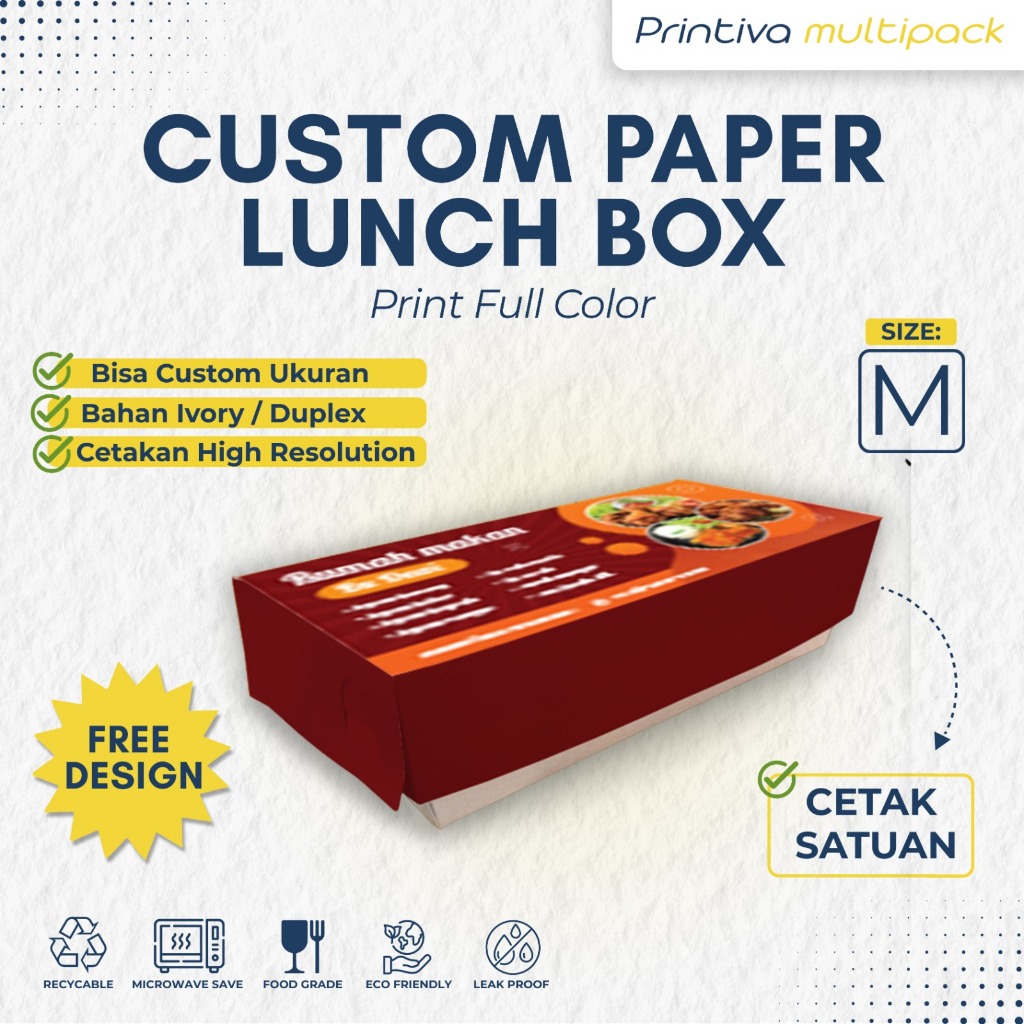 [CETAK SATUAN] Custom Cetak Paper Lunch Box Size M Food Grade Full Print