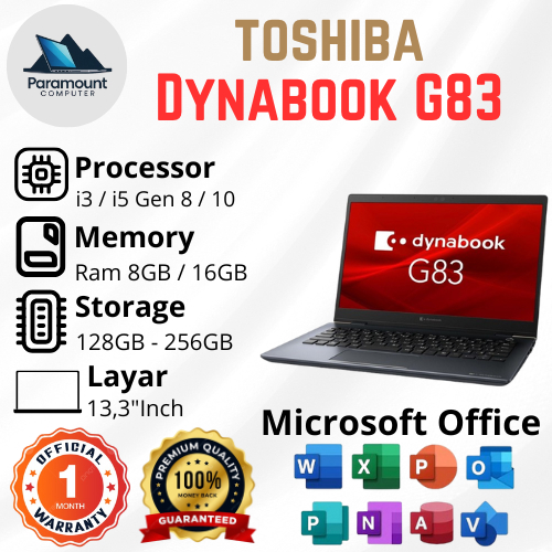 Toshiba Dynabook G83 Core i3 / i5 Gen 8 / 10 Ram 8GB / 16GB SSD 128GB / 256GB / 512GB Layar 13,3"FHD