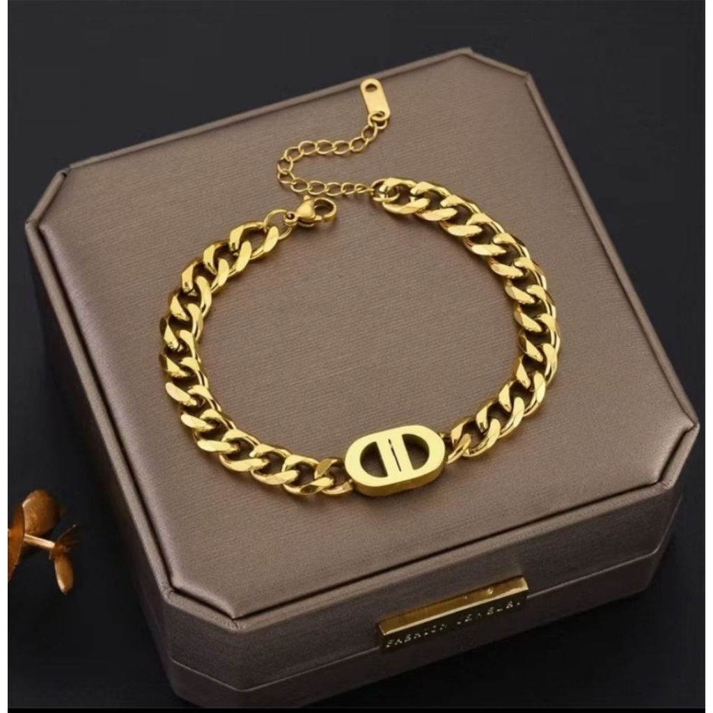 Veldi_Gelang Tangan Titanium Premium Pria Wanita Rantai Sisik Naga Besar Simple Lapis Emas 18K