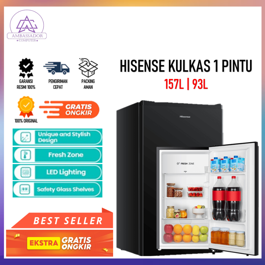 Kulkas 1 Pintu HISENSE RR125D41BN 93 |157L Liter Semi defrost Lampu LED