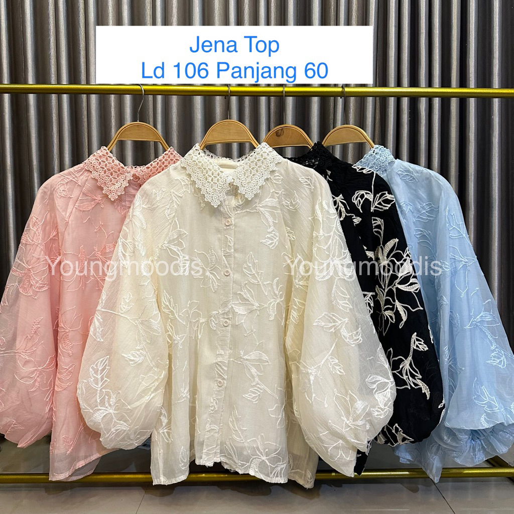 Youngmoodis Queeny top kemeja blouse atasan organza bordir mix sequin