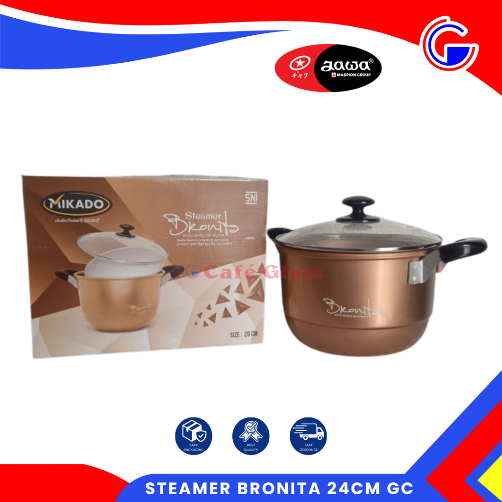 STEAMER MIKADO BRONITA 24CM GC | PANCI KUKUS TUTUP KACA | PANCI ALUMINIUM JAWA MASPION