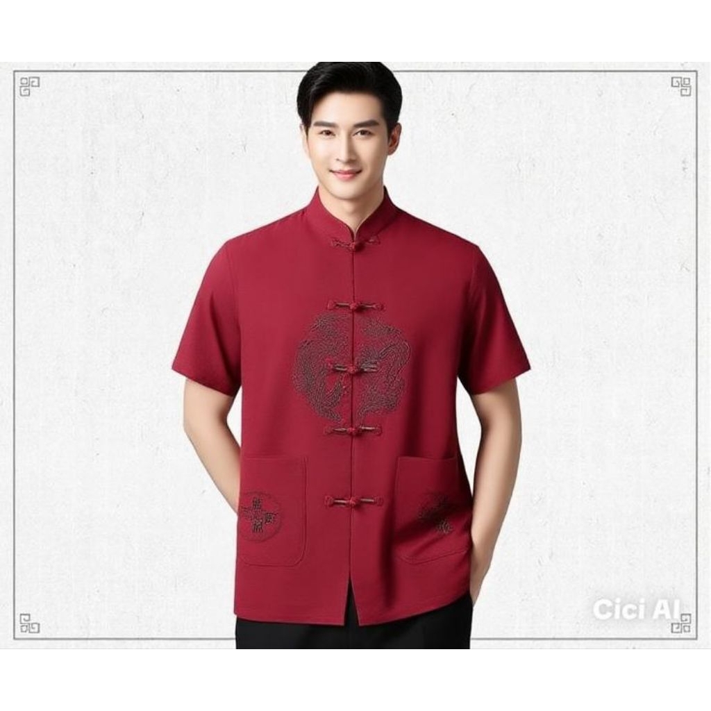 cheongsam pria import/baju Imlek pria motif naga