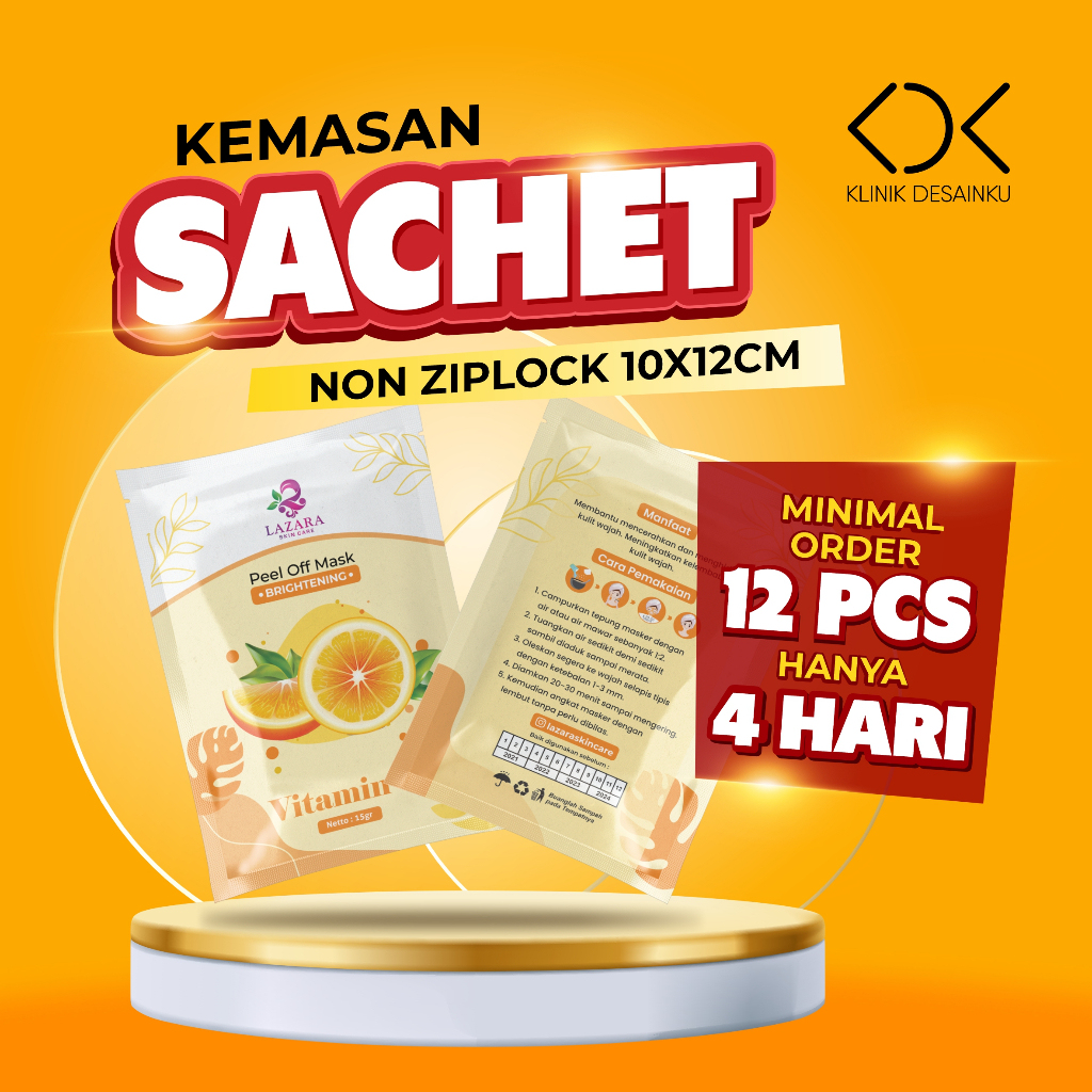 Cetak Kemasan Sachet Non Ziplock 10x12cm | Custom Desain | 12pcs | Selesai 4 Hari
