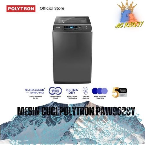 POLYTRON Mesin Cuci 1 Tabung Zeromatic Laguna Hijab 9 KG PAW 9028Y
