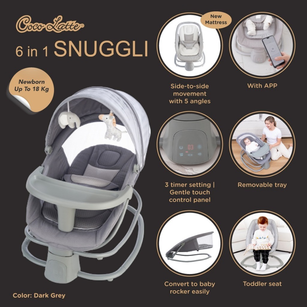 Cocolatte Snuggli Bouncer Swing Ayunan Bayi Otomatis untuk Bayi Baru Lahir hingga 18 kg