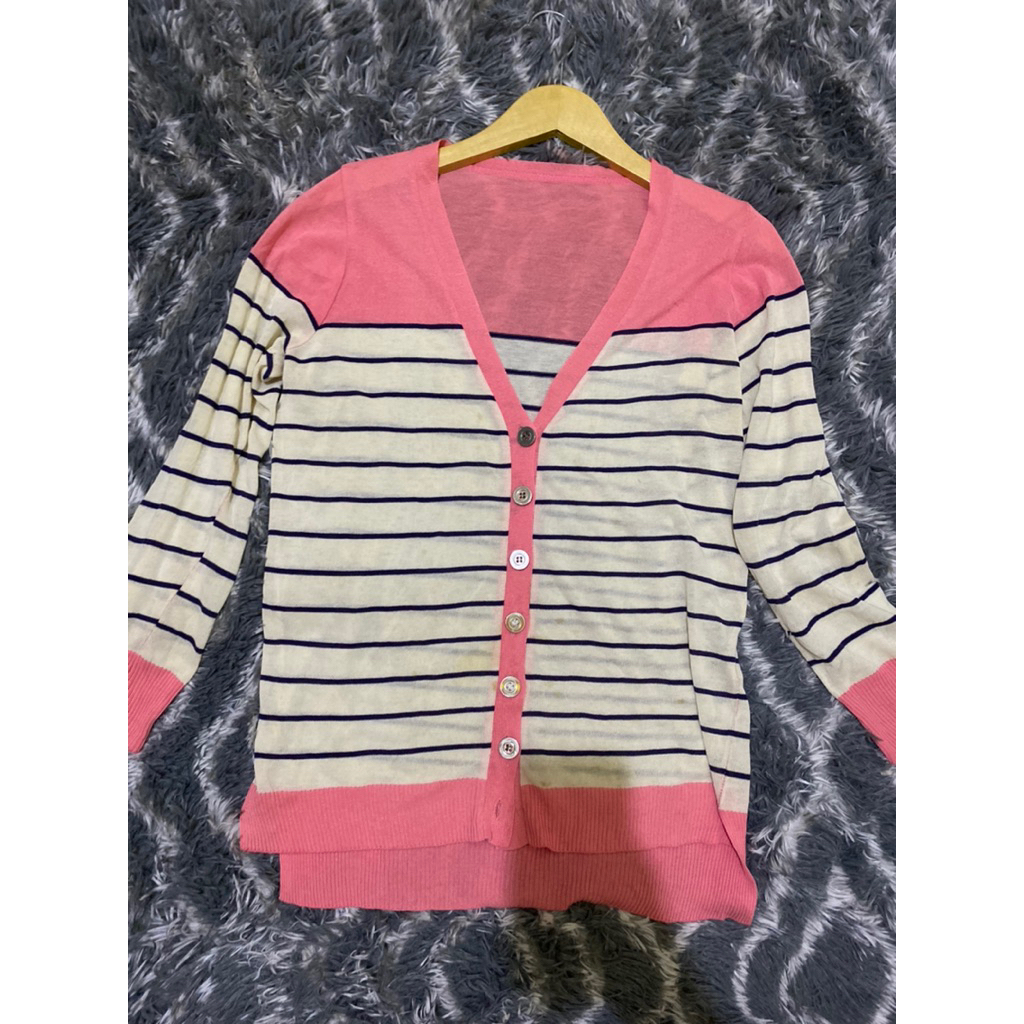Cardigan pink salur/Cardigan pink/Cardigan salur