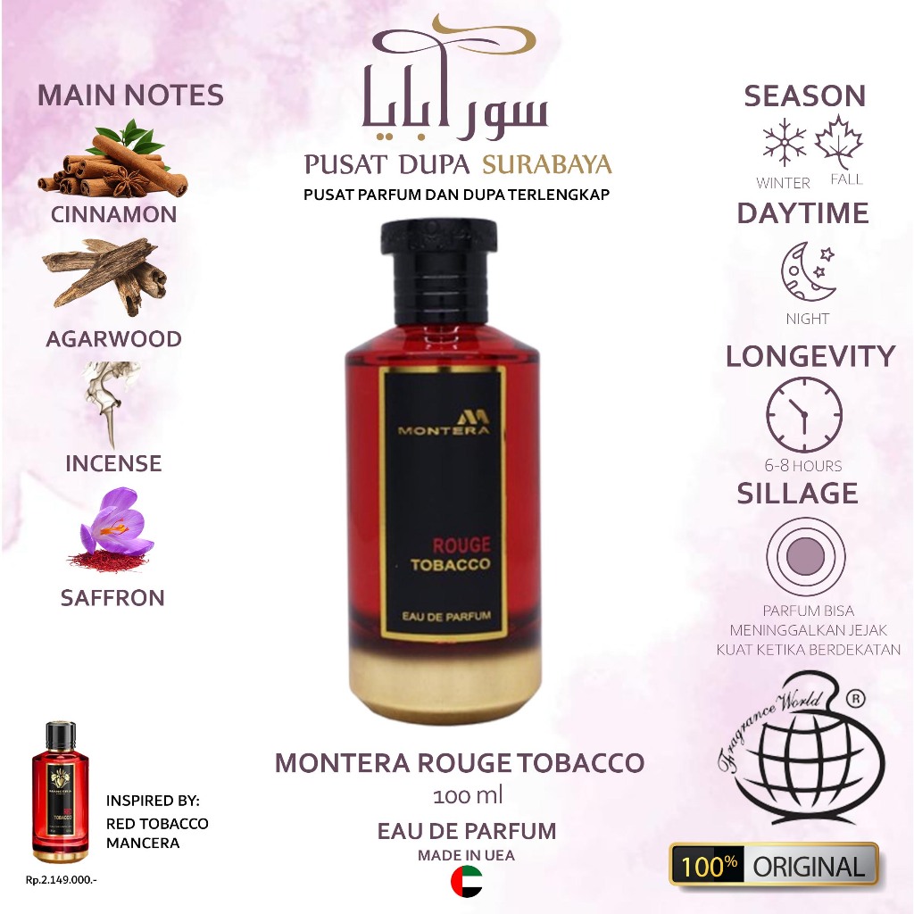 Pafum Montera Rouge Tobacco by  Fragrance World 100ml