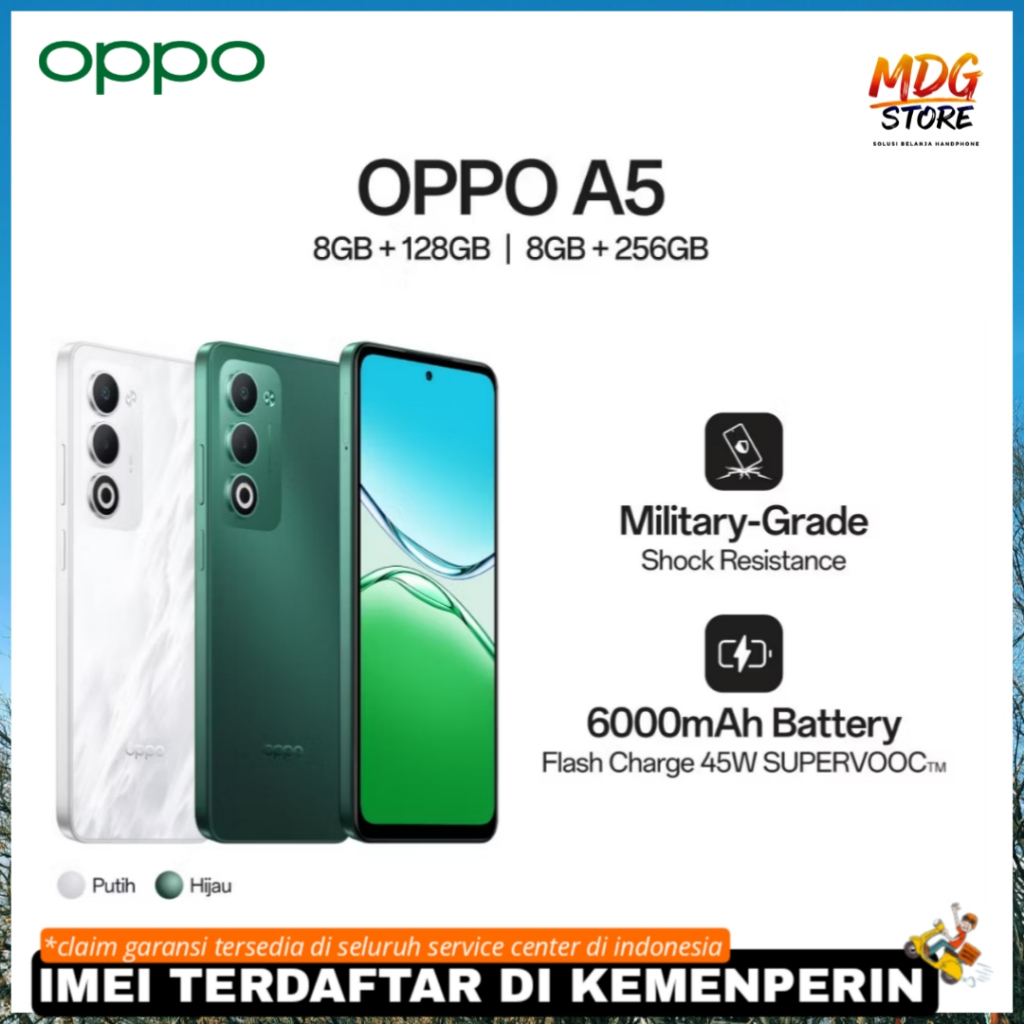 Oppo A5 NFC Terbaru 2025 RAM 8GB ROM 128GB & 256GB Garansi Resmi