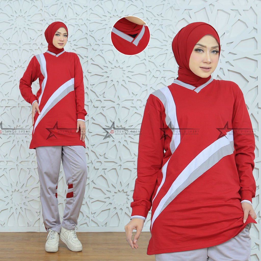 Setelan Baju Olahraga Senam Model Tunik Untuk Wanita Muslimah / Seragam Olahraga Muslimah