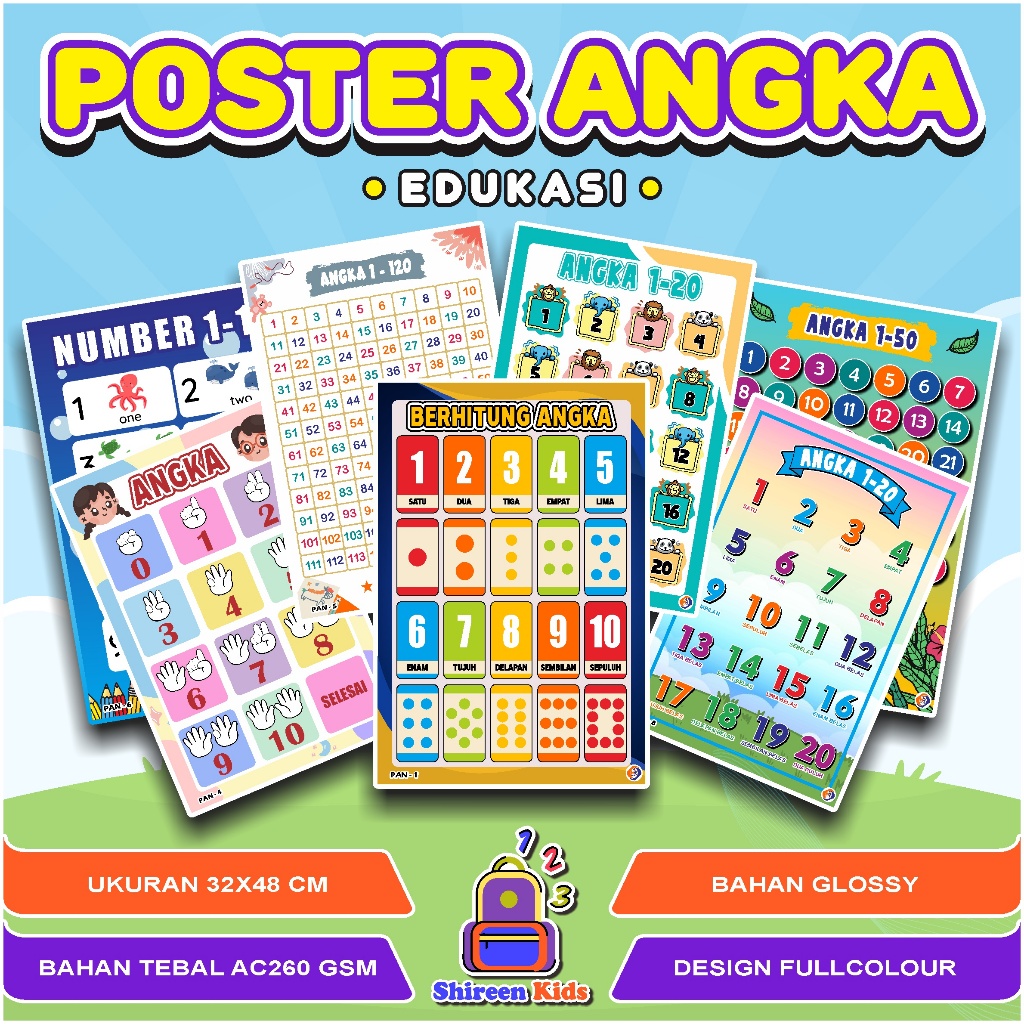 Poster Edukasi Anak - Poster Angka 1 Sampai 100 - Poster Belajar Anak Angka 1 s/d 100
