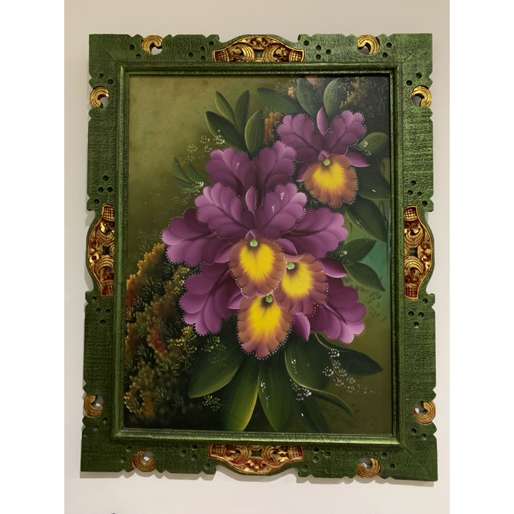 Lukisan Bunga Frame Ukir Bali