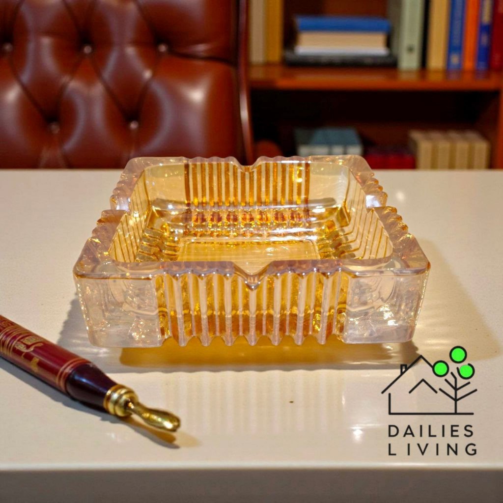 [DAILIES] JEY | Asbak Kaca Kristal Emas Persegi Premium | Asbak Kaca Tebal Transparan Gold Mewah