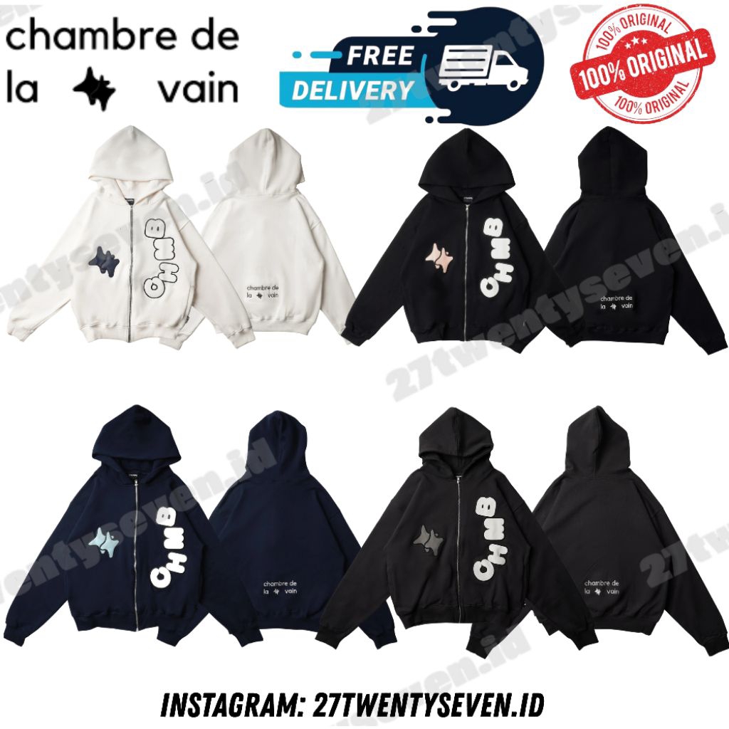 [ORIGINAL 100%] CHAMBRE Boxy Zip Hoodie Chambredelavain - Sensational WHITE || Boxy Zip Hoodie Chamb