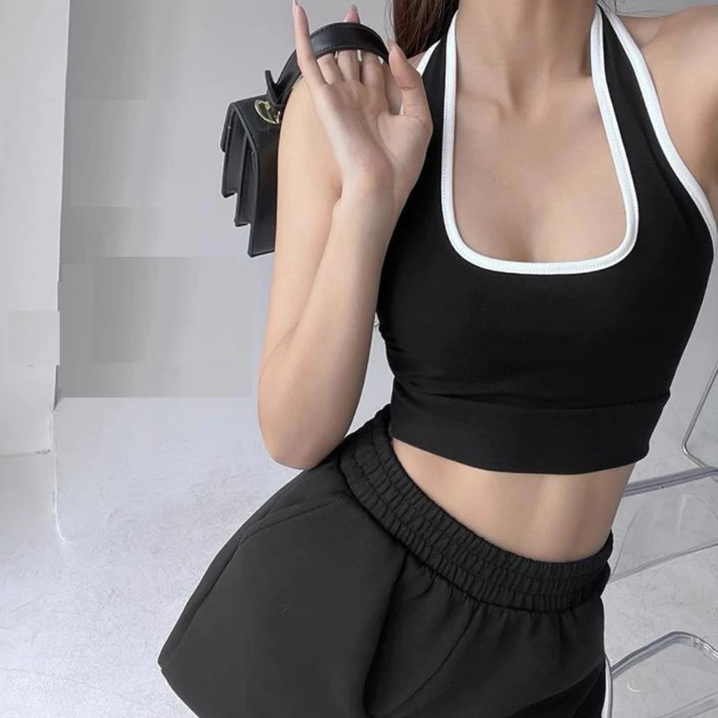 GROSIR FASHION46 JENNIE HALTER TOP LIST Tanktop Korea Crop Top Korean Halter Tank Top