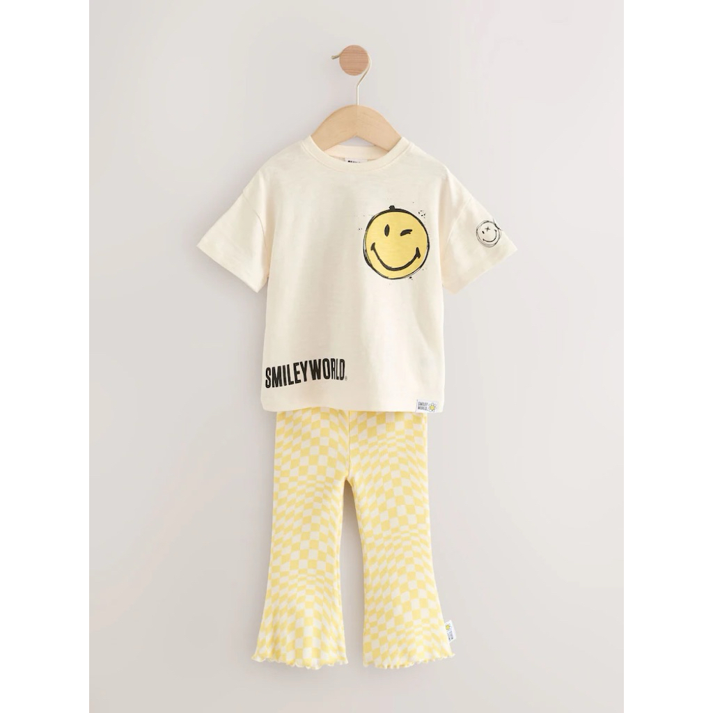 Nextbaby Ecru Yellow Standard Smiley World Short Sleeve Tshirt and Flare Set