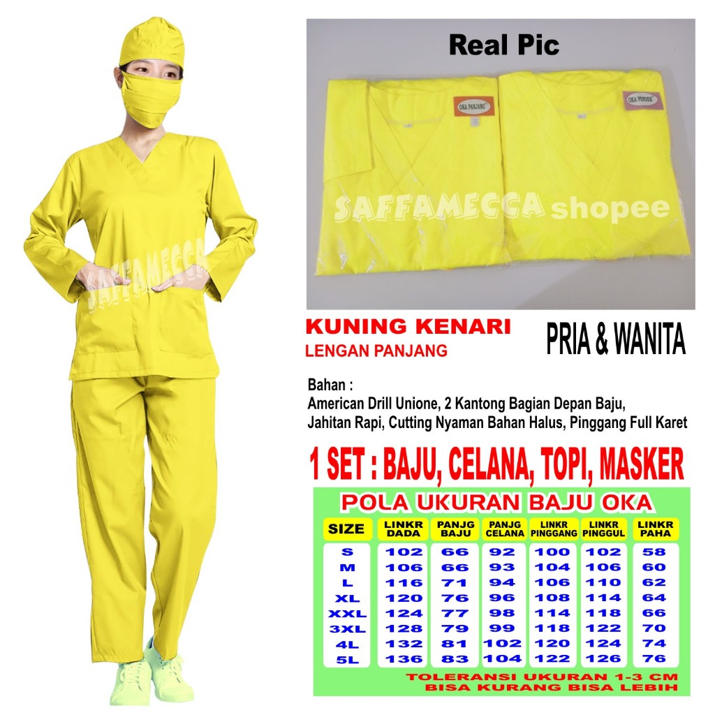Baju Ok  Baju Oka  Panjang Kuning Kenari Stelan Scrub Perawat Dokter Medis Bidan Stenan Nakes Jaga