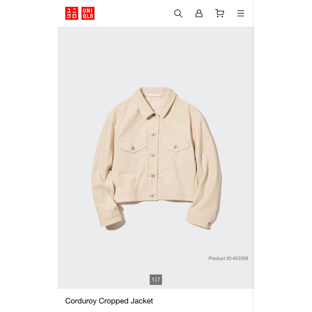 (PL) Uniqlo Corduroy Cropped Jacket - Cream - Size L