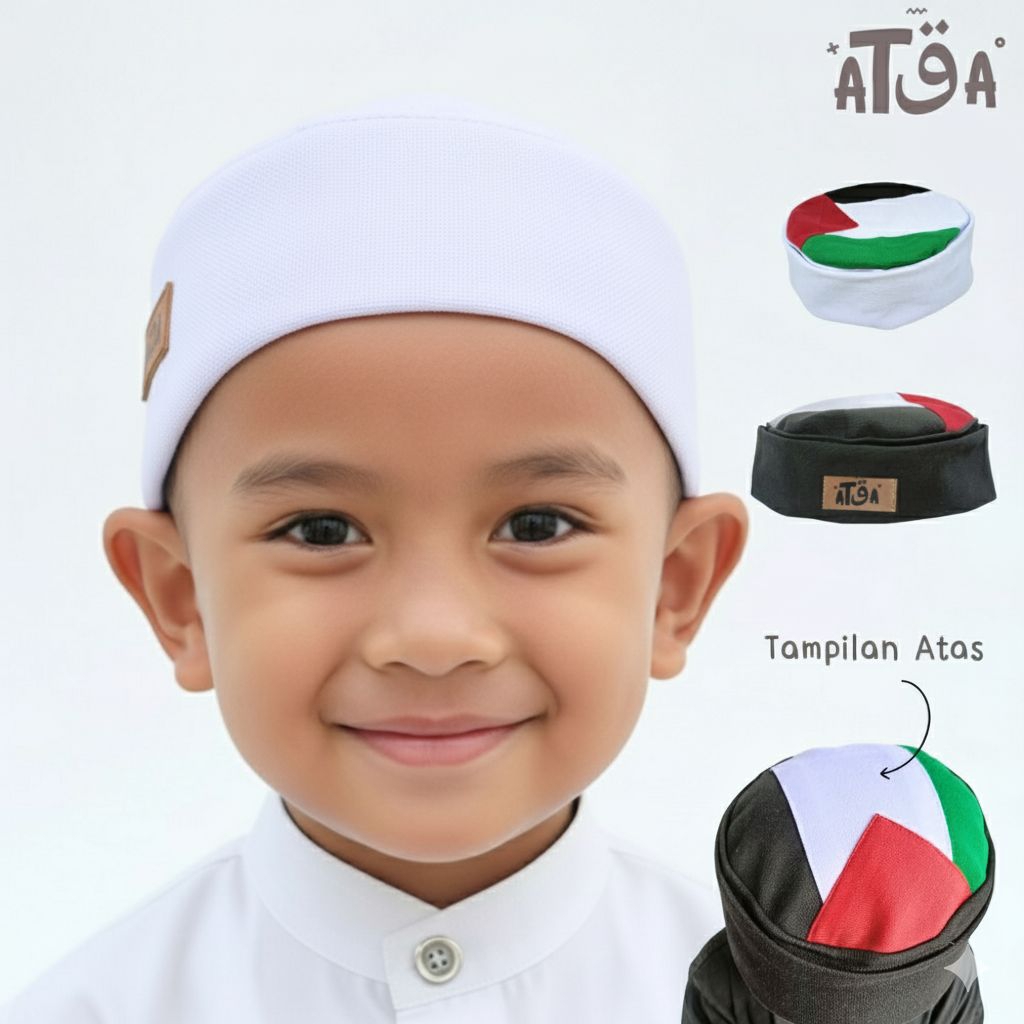PECI SONGKOK PALESTINE ANAK / PECI ANAK/ PECI LIPAT ANAK / PECI PUTIH PALESTINE/ PECI PALESTINA