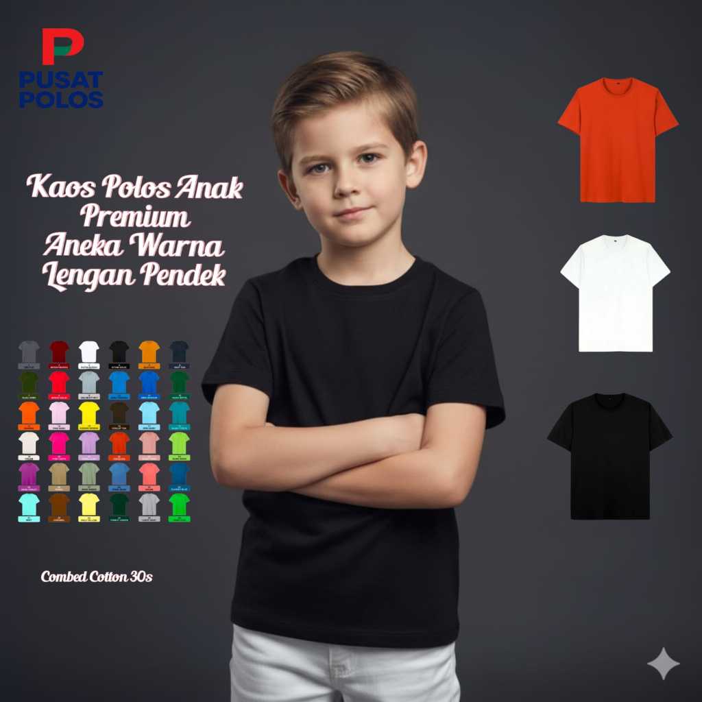 KAOS POLOS ANAK PREMIUM UNISEX MERAH PUTIH HITAM SIZE 2 -13 ANAK PEREMPUAN ANAK LAKI LAKI COTTON COM