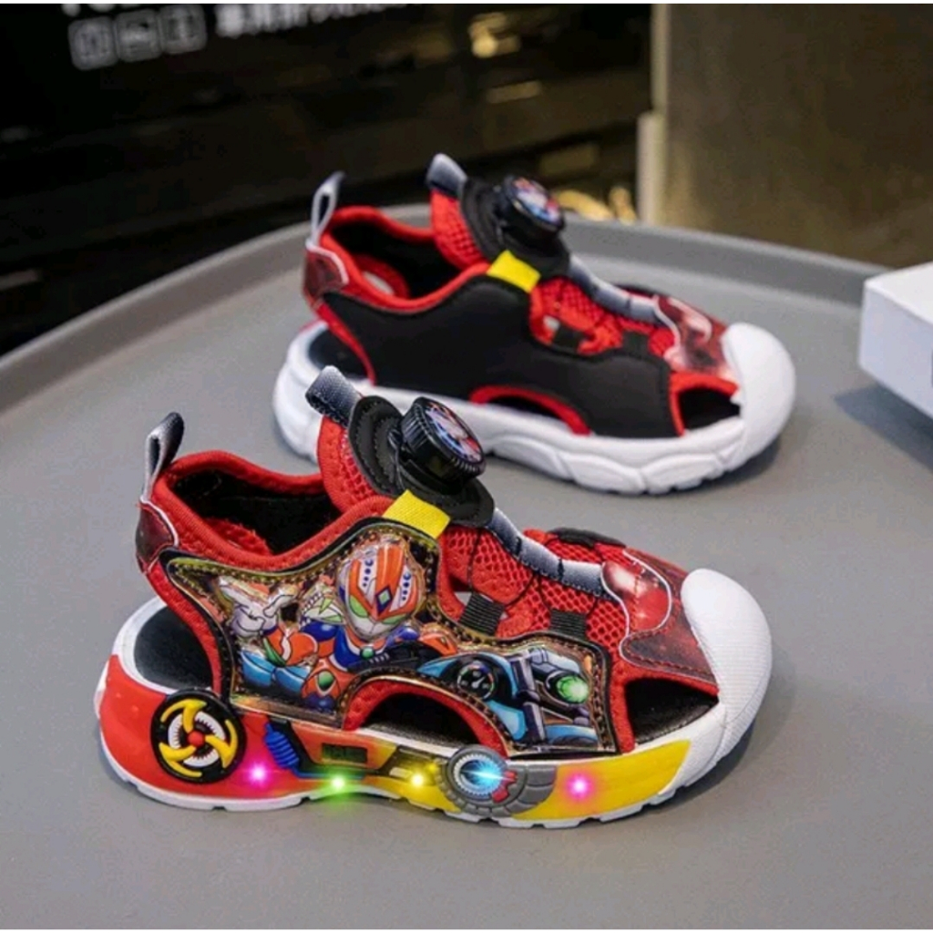 Sandal Sepatu Ultraman LED Import Anak Cowok Keren 3-10 Tahun/ Sepatu Sandal Casual Pesta Impor LED 