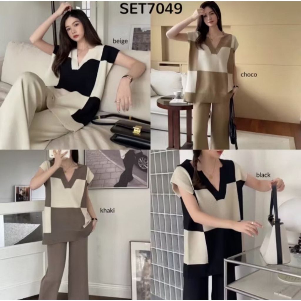 Baju setelan oneset setcel 2in1 rajut knit set natal christmas new year eve 2026 blouse top & pants 