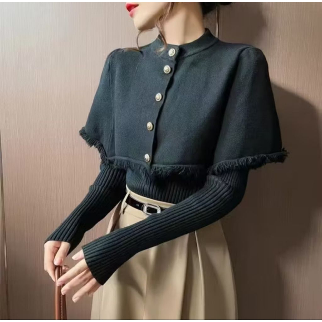 Baju atasan set rumbai hitam
