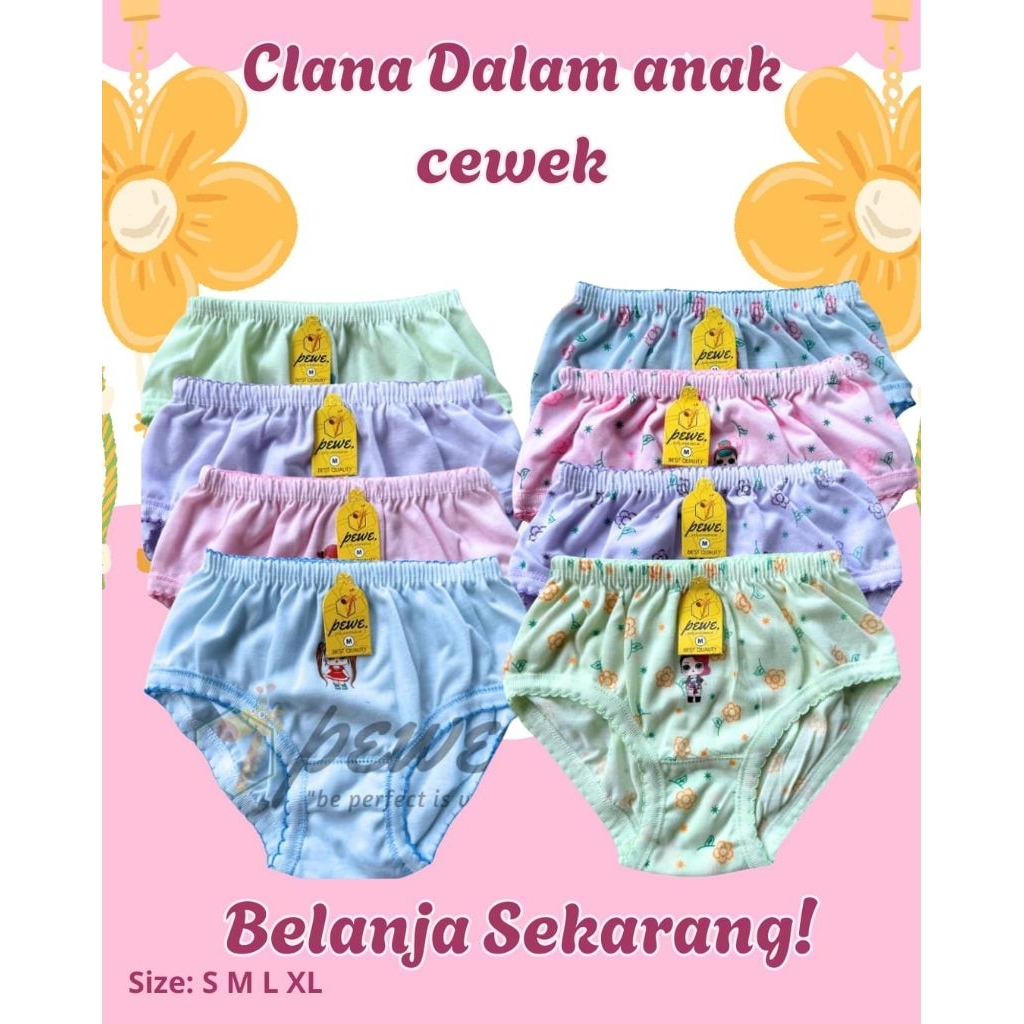 6pcs/12 pcs CD motif bungah anak cewek bahan katun nyaman dipakai/ Clana Dalam anak perempuan motif 