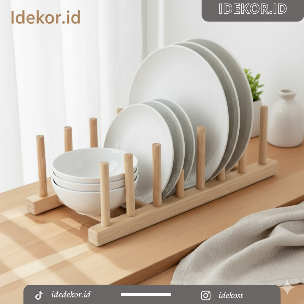 ID DEKORASI Rak piring gelas Kayu Serbaguna Minimalis Aesthetic | Rak Piring Rak Gelas Display Pirin