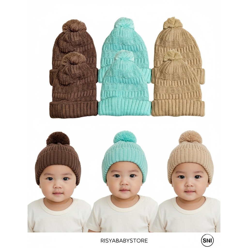 Topi Rajut Bayi Lucu Pom-Pom Hangat – Beanie Hat Lembut Musim Dingin / Autumn untuk Bayi Laki-laki &