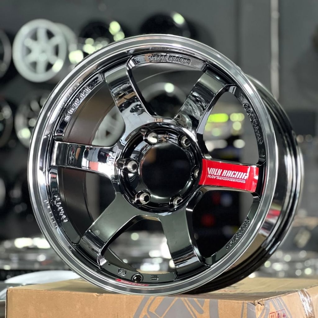 velg racing ring 18 TE37 BLACK CROME LIP POLISH R18 velg mobil Strada Triton Hilux Pajero Ford evere