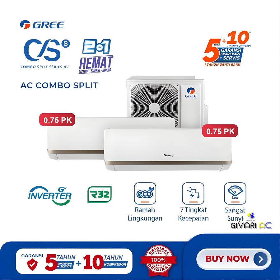 Gree AC Combo Split Inverter 2 Koneksi Series 3/4 PK + 3/4 PK - GWC-0707CS