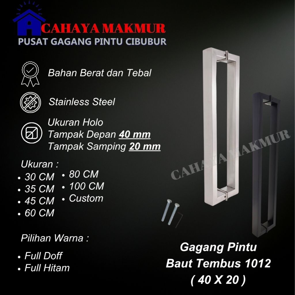 Handle Hendel Pegangan Gagang Tarikan Pintu Kayu Kaca Alumunium Stainless Minimalis Full Hitam Stain