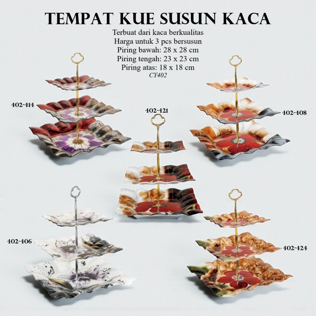 CAPODIMONTE Tempat Kue / Buah Kaca 3 Susun (Khusus Instant)