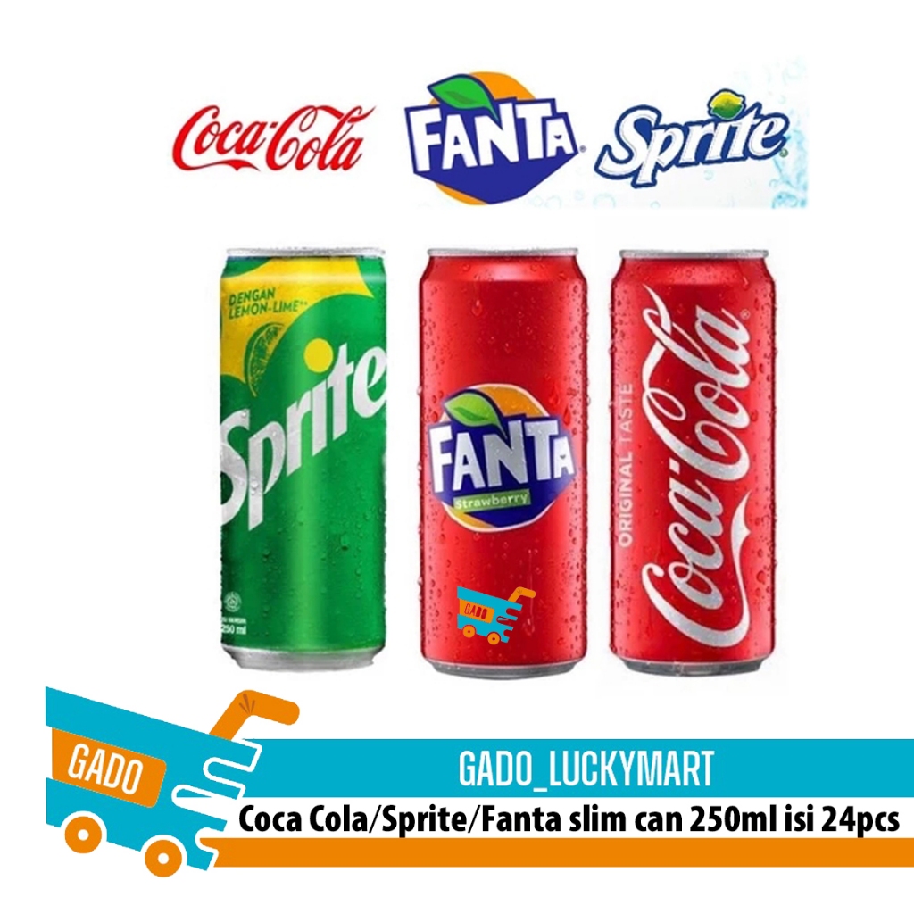 Cola/Fanta/Sprite kaleng slim 250ml dus/cola fanta sprite 1pak isi 24pcs karton