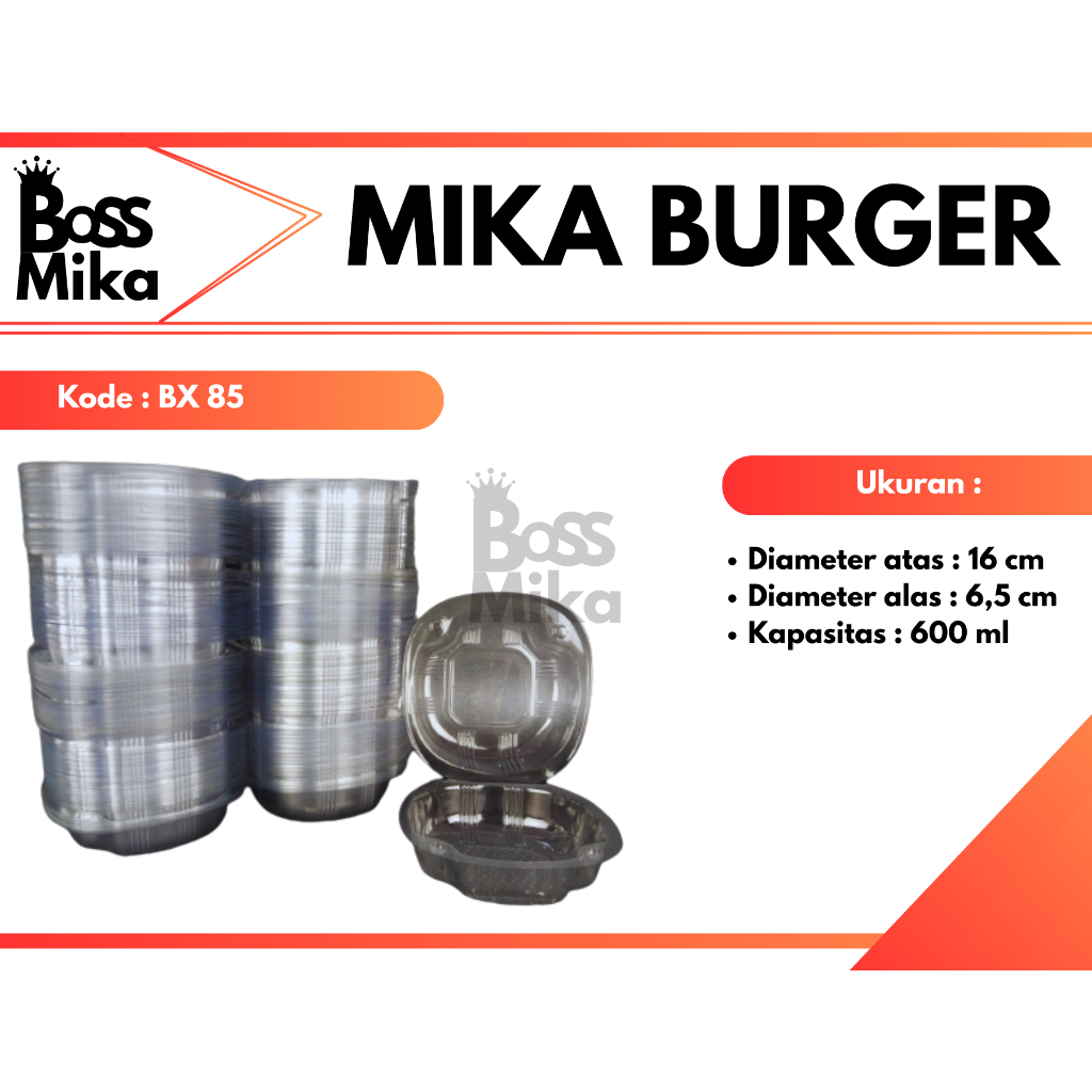 GROSIR 1 DUS Mika Burger BX 85- Mika Plastik Burger Isi 1500 pcs | Mika Salad Buah/Sayur