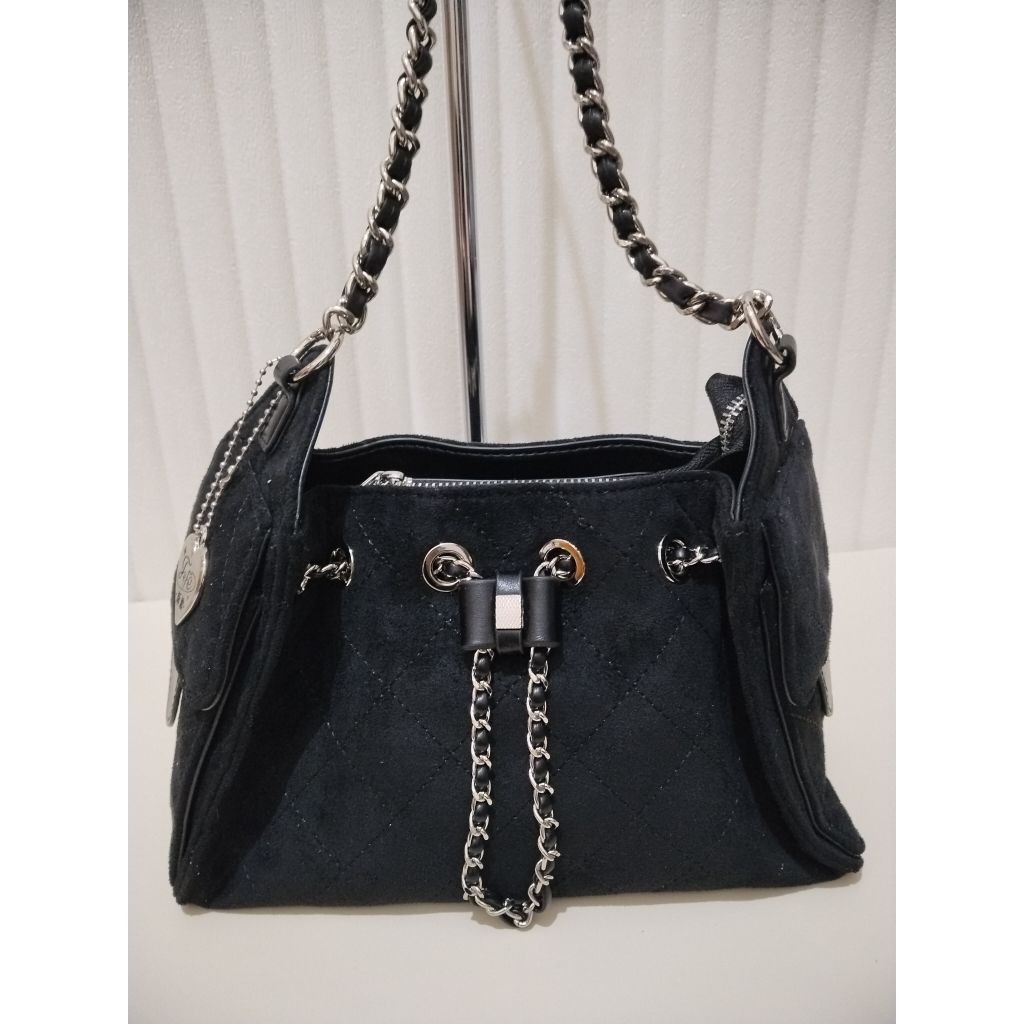 TAS FASHION MADELYN BAGS FEFE CENDOL SERUT SUEDE BLACK