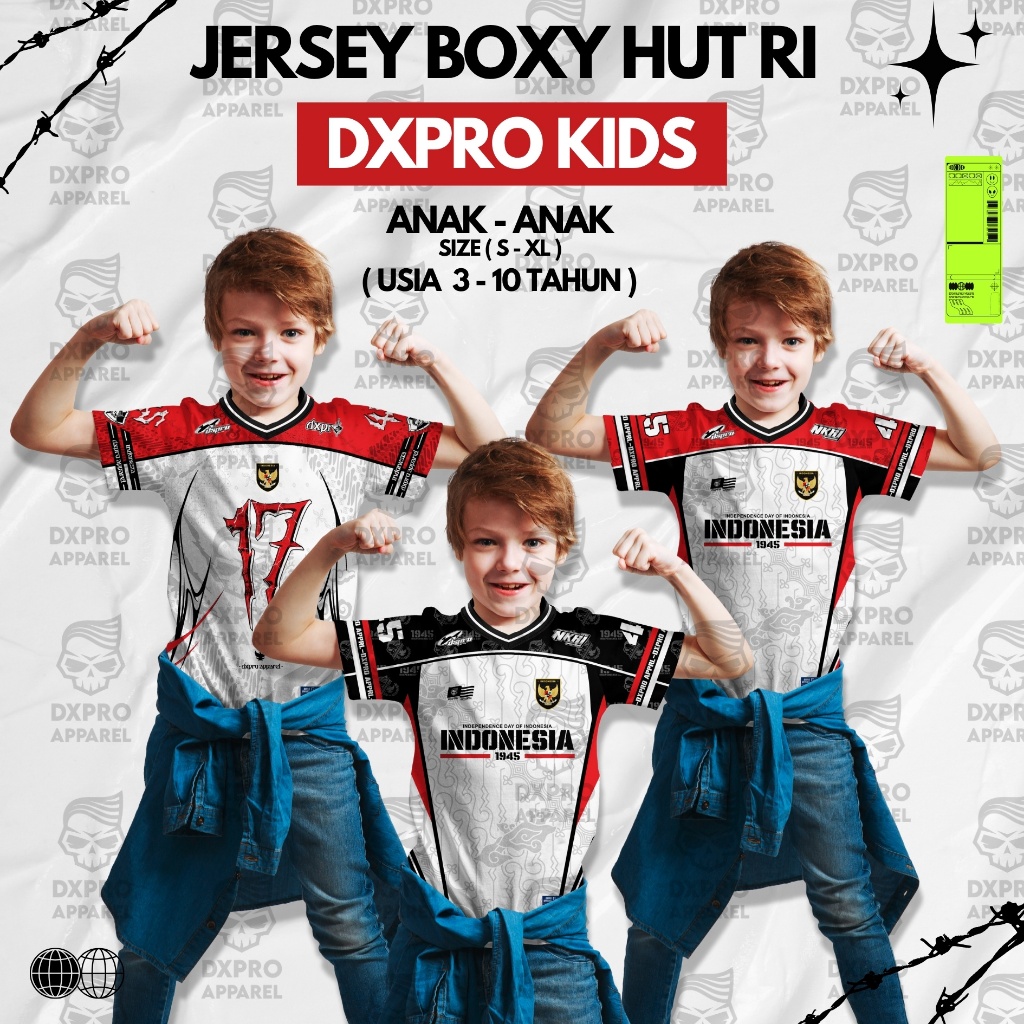 JERSEY BOXY DXPRO KIDS (3-10 TAHUN) 45 NKRI SPESIAL KEMERDEKAAN INDONESIA-Bahan Dry-Fit UV Premium U