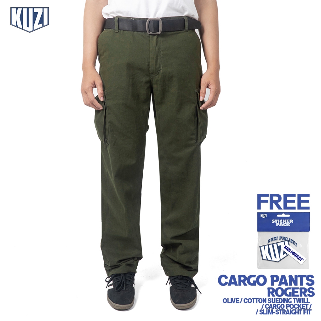 KUZI PROJECT - Celana Cargo Panjang - Rogers - Olive - Cargo Pants - Slim Straight fit