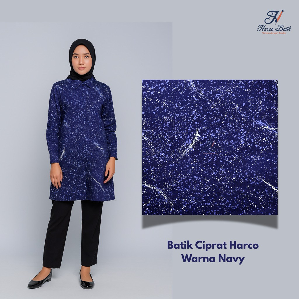 Harco Batik - Kain Batik Ciprat Kemensos Warna Biru navy - Eksklusif Batik Ciprat Kemensos