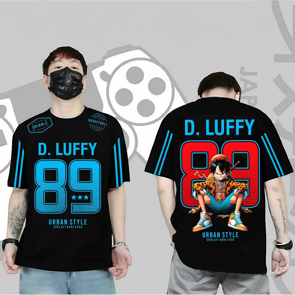 BAJU KAOS PRIA ANGKA 89 ONE PIECE MONKEY D LUFFY BAJU KAOS DISTRO PRIA DAN WANITA KATUN COMBET 30S D