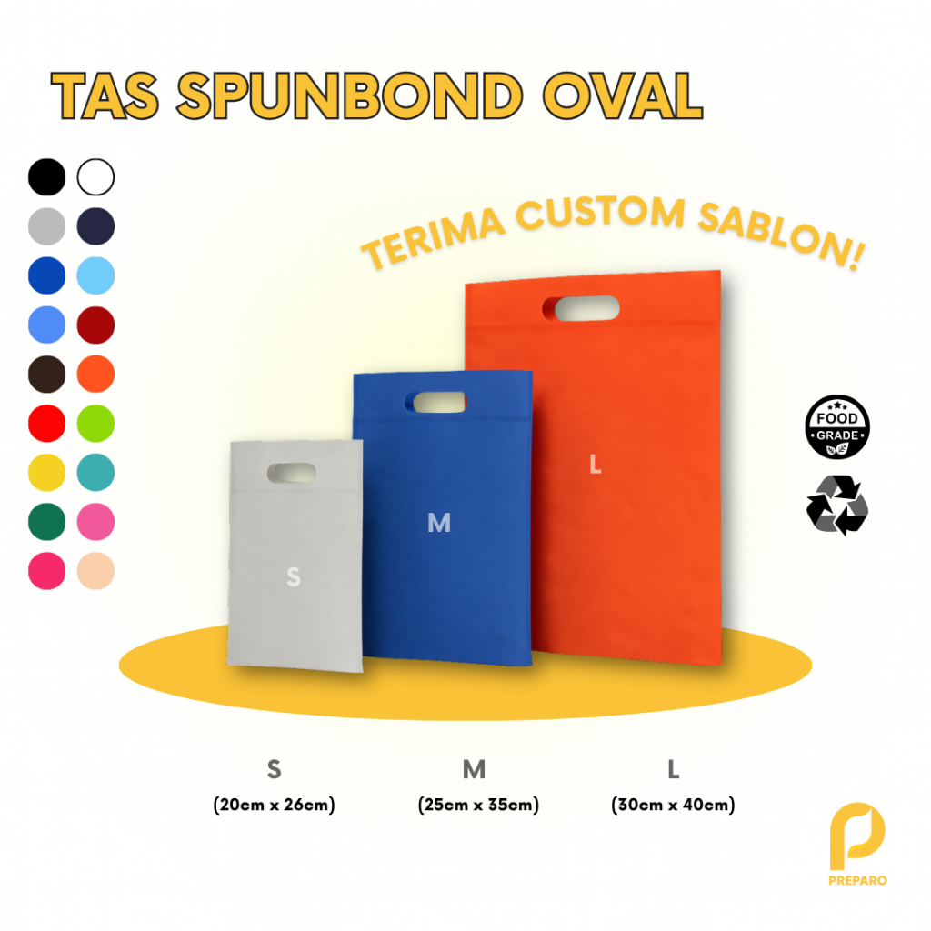 Tas Spunbond Oval Plong – 75 Gsm, Goodie Bag Souvenir / Hadiah | Kantong Kain 20x26 25x35 30x40