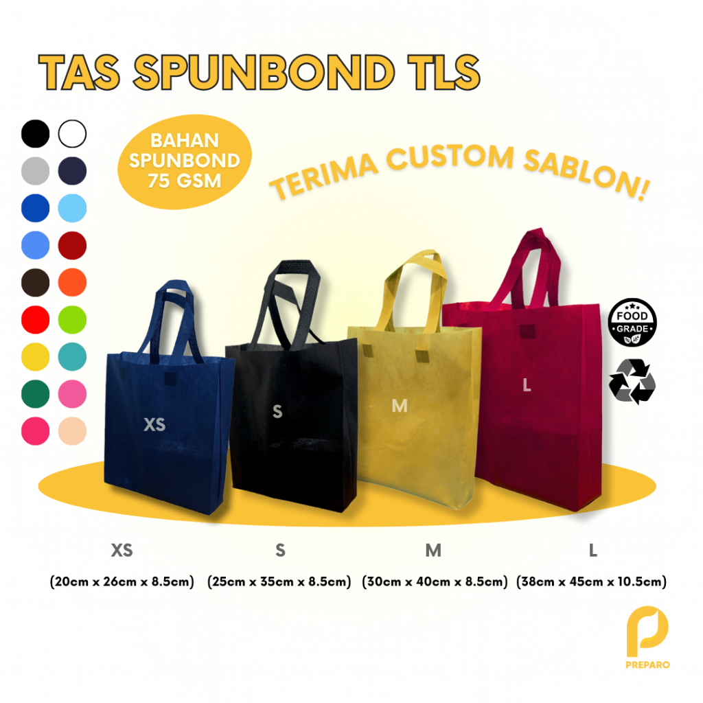 Tas Spunbond Lipat Samping - 75gsm, Goodie Bag Souvenir Tebal, Tali Kuat, 20x26, 25x35, 30x40, 38x45