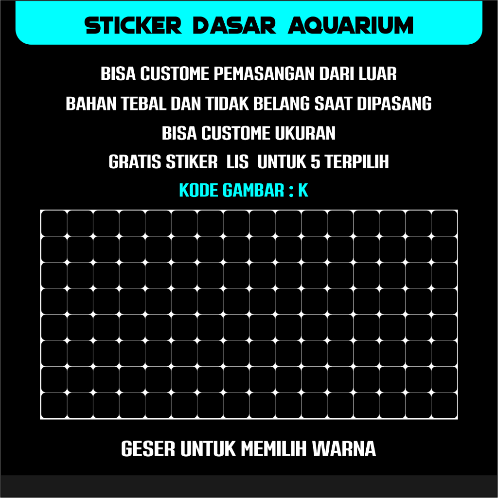 Stiker Atau Lepet Untuk Dasar Background Aquarium Motif kotak kotak warna hitam merah, cyan kode K