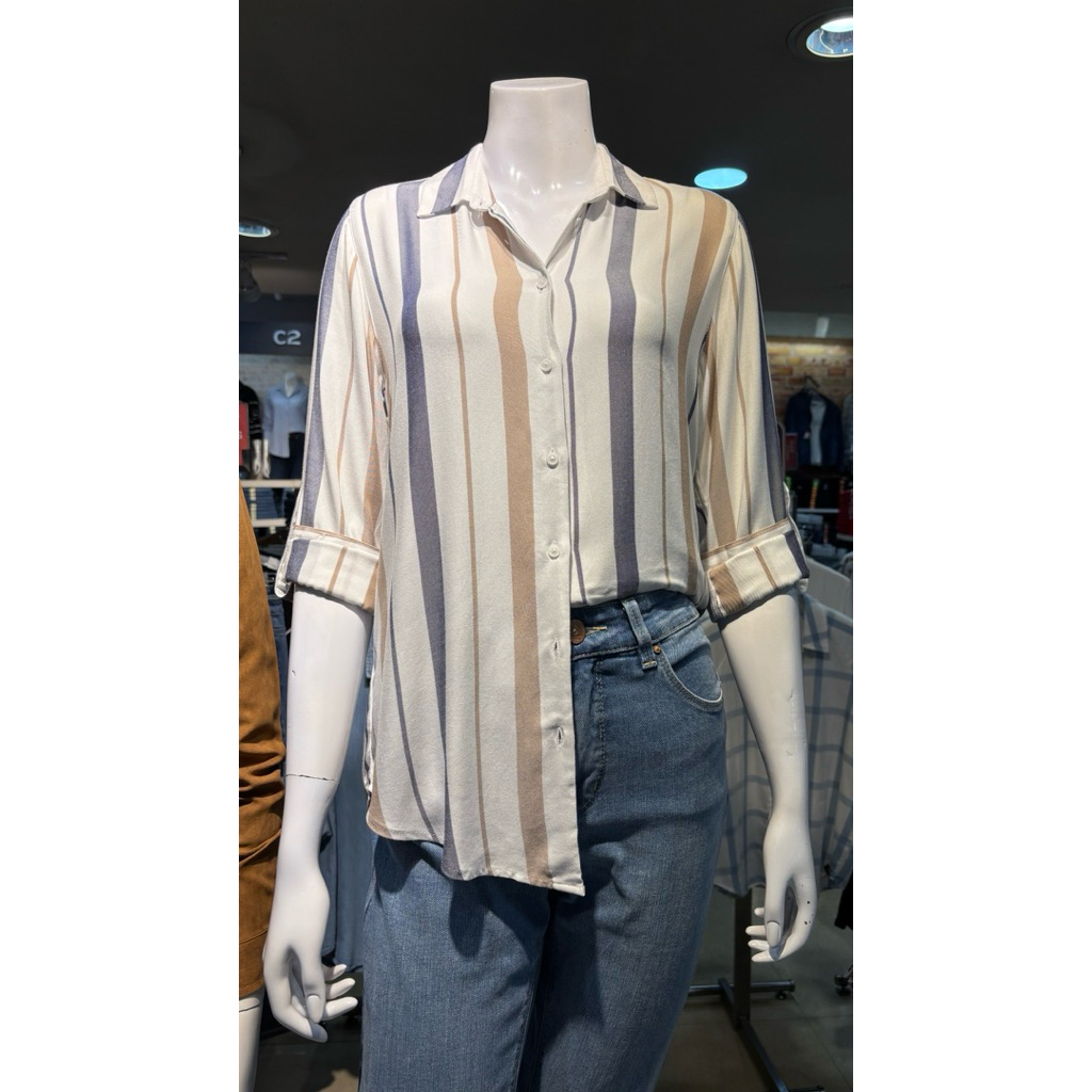 kemeja c2 garis horizontal | kemeja wanita garis kebawah bahan katun rayon