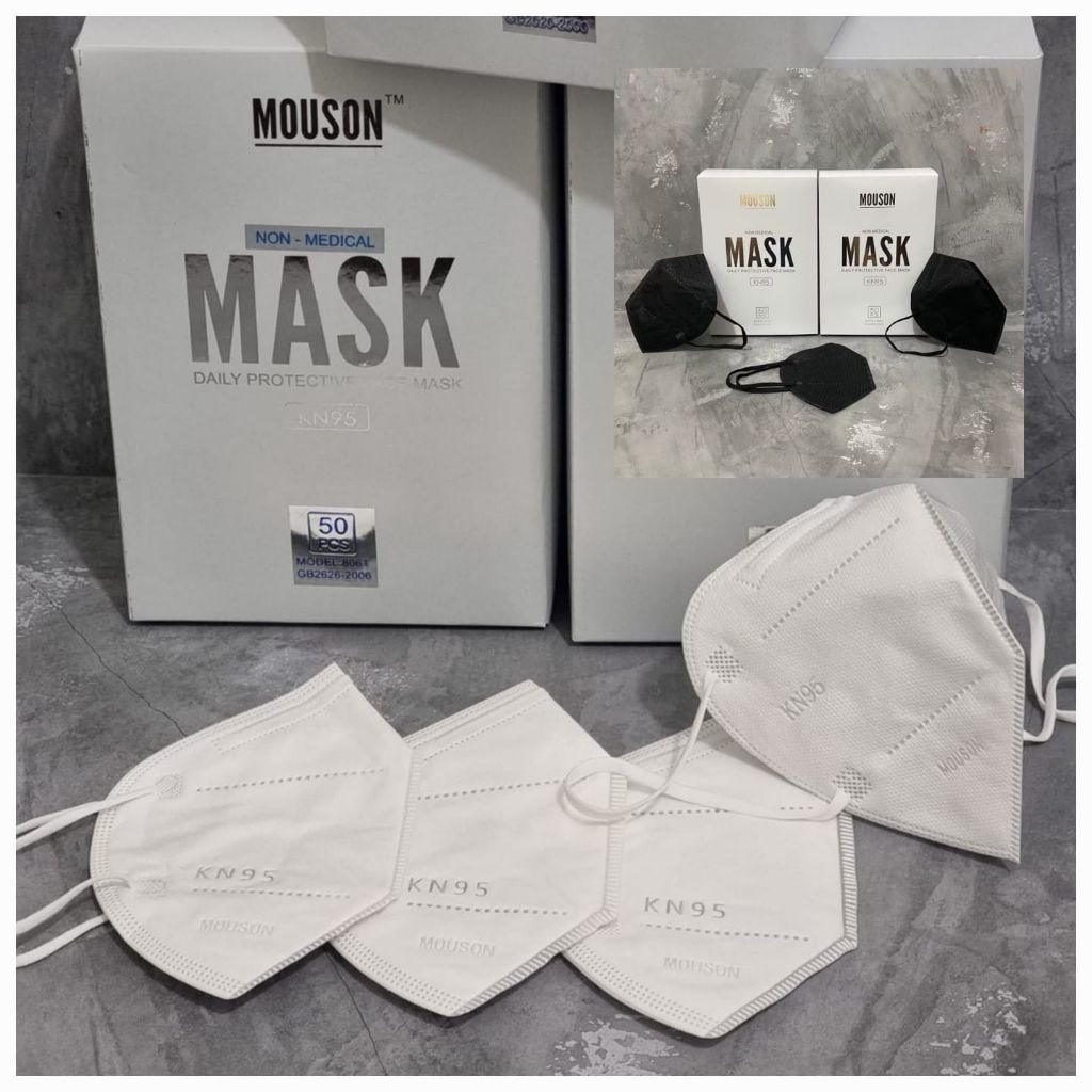 Murah Masker Kn95 Mouson Hitam & Putih isi 50 pcs free box