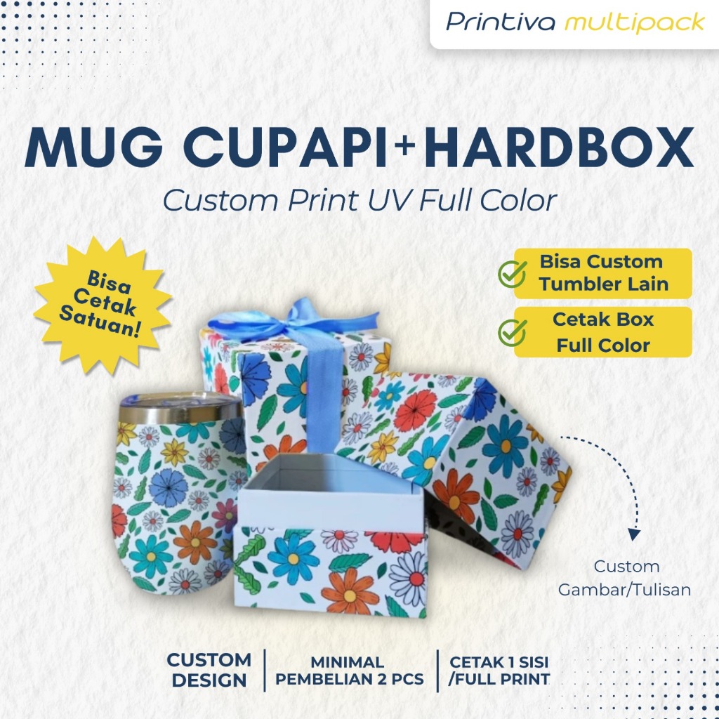 Cetak Custom Gift Box Mug Cupapi/ Mug Egg UV + Hard Box Souvenir Corporate Set Hampers Promosi
