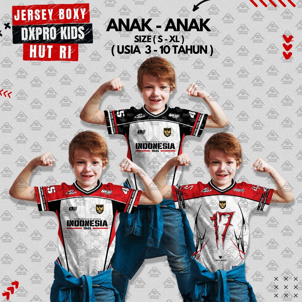 DXPRO KIDS ( 3-10 TAHUN ) 45 NKRI SPESIAL KEMERDEKAAN INDONESIA-Jersey Boxy Dry-Fit UV Premium Unise
