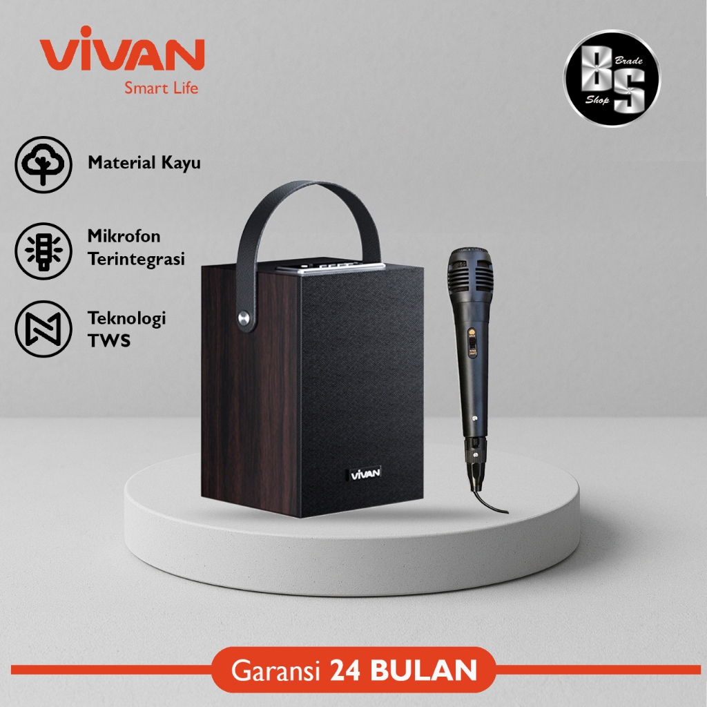 Speaker Bluetooth Vivan Kayu VS35 + Microphone Kabel - Bluetooth Karaoke Speaker TWS
