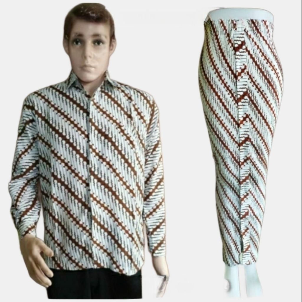 Sarimbit-Couple-Kemeja Batik-Rok Batik Plisket-Selendang Batik-Parang Putih Coklat